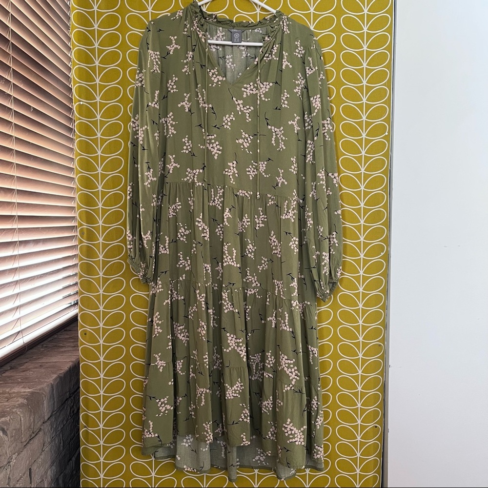 LINDEX Sweden Green Boho Dress - Comfy Relaxed Style - fits XS-M